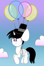 Size: 1009x1490 | Tagged: safe, artist:sugarcloud12, oc, oc only, alicorn, pony, balloon, hat, male, solo, stallion