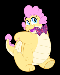 Size: 1008x1240 | Tagged: safe, artist:disneymarvel96, edit, vector edit, oc, oc only, oc:buttercream the dragon, dragon, bowtie, classy, cute, dragoness, fat, female, formal wear, solo, vector