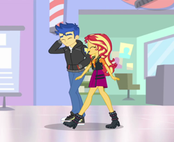Size: 1152x937 | Tagged: safe, edit, edited screencap, screencap, flash sentry, sunset shimmer, do it for the ponygram!, equestria girls, g4, my little pony equestria girls: better together, cropped, date, female, male, ship:flashimmer, shipping, straight