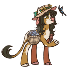 Size: 900x950 | Tagged: safe, artist:lynesssan, oc, oc only, oc:mocha, butterfly, cow, basket, female, flower, simple background, solo, transparent background