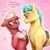 Size: 1024x1024 | Tagged: safe, artist:dragonika, hitch trailblazer, sprout cloverleaf, earth pony, pony, g5, my little pony: a new generation, arrow through heart, blushing, cute, dialogue, floppy ears, gay, male, nervous, pink background, sash, ship:clovertrail, shipping, shy, simple background, stallion, stupid sexy hitch trailblazer, unshorn fetlocks