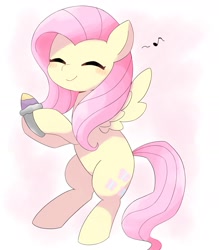 Size: 1738x1983 | Tagged: safe, artist:ginmaruxx, fluttershy, pegasus, pony, g4, blushing, cute, eyes closed, female, hoof hold, mare, music notes, shyabetes, smiling, solo