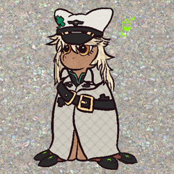 Size: 460x460 | Tagged: safe, artist:hiddelgreyk, pony, abstract background, cape, clothes, cute, guilty gear, hat, ponified, ramlethal valentine, simple background, solo