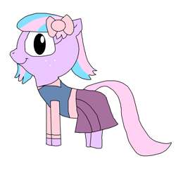 Size: 1509x1502 | Tagged: safe, artist:blazewing, oc, oc only, oc:pastel macaroon, pony, clothes, costume, drawpile, ducktales, female, filly, foal, freckles, hair bow, halloween, halloween 2021, holiday, long sleeved shirt, nightmare night, nightmare night 2021, simple background, skirt, smiling, solo, vest, webby vanderquack, white background