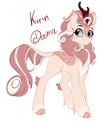 Size: 1726x1979 | Tagged: safe, artist:damayantiarts, oc, oc only, kirin, cloven hooves, female, leonine tail, simple background, smiling, solo, tail, white background