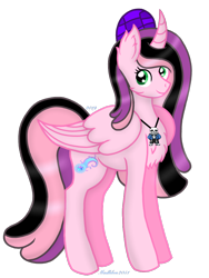 Size: 720x960 | Tagged: safe, artist:madlilon2051, oc, oc only, oc:fire star, alicorn, pony, alicorn oc, chest fluff, ear fluff, eyelashes, female, hat, horn, jewelry, mare, necklace, simple background, smiling, solo, transparent background, wings