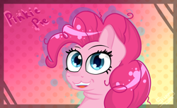 Size: 3264x2000 | Tagged: safe, artist:herusann, pinkie pie, earth pony, pony, g4, abstract background, bust, eyelashes, female, high res, mare, smiling, solo