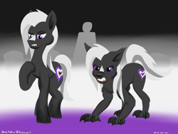 Size: 2400x1800 | Tagged: safe, artist:rockhoppr3, oc, oc only, oc:ace hearts, earth pony, pony, vampire, werewolf, asexual pride flag, blood, duality, fangs, pride, pride flag