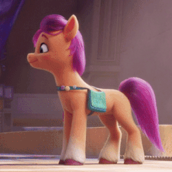 Size: 300x300 | Tagged: safe, screencap, sunny starscout, earth pony, pony, g5, my little pony: a new generation, spoiler:my little pony: a new generation, animated, cropped, cute, female, floppy ears, gif, i watch it for the ears, indoors, looking at someone, mare, nodding, prancing, satchel, solo, sunnybetes, talking, unshorn fetlocks