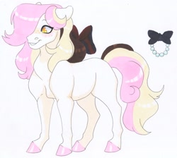 Size: 3385x3031 | Tagged: safe, artist:frozensoulpony, oc, oc:sweet sundae, pony, bow, female, filly, hair bow, high res, magical lesbian spawn, offspring, parent:bon bon, parent:lyra heartstrings, parents:lyrabon, traditional art