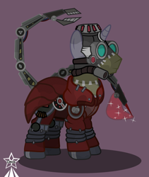 Size: 4245x5021 | Tagged: safe, artist:devorierdeos, oc, oc only, cyborg, cyborg pony, pony, unicorn, fallout equestria, clothes, forceps, gas mask, goggles, horn, mask, night vision goggles, pony oc, robot arms, robotic arm, scribe, scribe robe, simple background, solo, standing, steel ranger, steel ranger scribe, unicorn oc