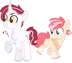 Size: 509x447 | Tagged: safe, artist:rickysocks, oc, oc only, oc:cameo dazzle, oc:candy cane, earth pony, pony, unicorn, brothers, colt, duo, magical lesbian spawn, male, offspring, parent:apple bloom, parent:diamond tiara, parents:diamondbloom, siblings, simple background, transparent background
