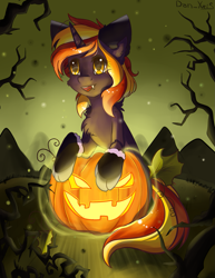 Size: 1591x2059 | Tagged: safe, alternate character, alternate version, artist:yuris, oc, oc only, oc:java, pony, unicorn, commission, halloween, holiday, smiling, solo, ych result