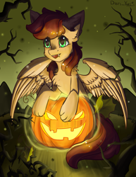 Size: 1591x2059 | Tagged: safe, alternate character, alternate version, artist:yuris, oc, oc only, oc:speedy winchester, pegasus, pony, commission, halloween, holiday, smiling, solo, ych result