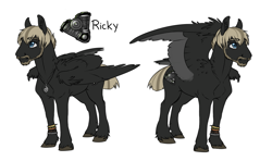 Size: 1453x861 | Tagged: safe, artist:royvdhel-art, oc, oc only, oc:ricky, pegasus, pony, beard, colored wings, duo, facial hair, male, pegasus oc, simple background, stallion, story included, two toned wings, white background, wings