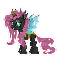 Size: 256x256 | Tagged: safe, gameloft, fluttershy, changeling, g4, changelingified, female, flutterling, simple background, solo, species swap, transparent background