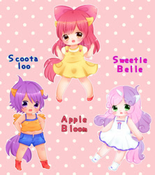 Size: 844x950 | Tagged: safe, artist:しんぺー, apple bloom, scootaloo, sweetie belle, human, g4, chibi, cutie mark crusaders, eared humanization, horn, horned humanization, humanized, tail, tailed humanization, winged humanization, wings