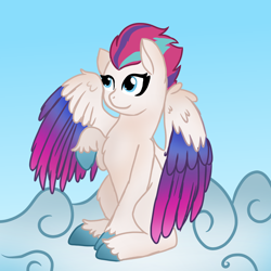 Size: 4000x4000 | Tagged: safe, artist:ginmay, zipp storm, pegasus, pony, g5, my little pony: a new generation, cloud, female, raised hoof, sitting, solo