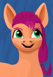 Size: 1103x1600 | Tagged: safe, artist:platinumdrop, sunny starscout, earth pony, pony, g5, my little pony: a new generation, bust, female, portrait, smiling