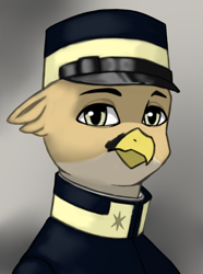Size: 3120x4200 | Tagged: safe, artist:闪电_lightning, oc, oc only, griffon, equestria at war mod, beak, bust, clothes, looking at you, portrait, soldier, solo, uniform, uniform hat