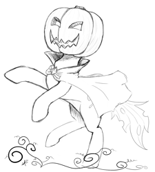 Size: 1980x2198 | Tagged: safe, artist:underwoodart, headless horse, cape, clothes, halloween, headless, holiday, pumpkin, rearing, sketch