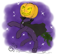 Size: 2478x2231 | Tagged: safe, artist:underwoodart, headless horse, cape, clothes, colored, halloween, headless, high res, holiday, pumpkin, rearing, simple background