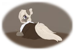 Size: 1946x1348 | Tagged: safe, artist:ahorseofcourse, oc, oc only, oc:bundle up, earth pony, pony, yakutian horse, cloak, clothes, female, lying down, prone, simple background, smiling, snow mare, solo, transparent background