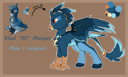 Size: 3754x2277 | Tagged: safe, artist:beardie, oc, oc:eli marquis, griffon, high res, male, reference, reference sheet