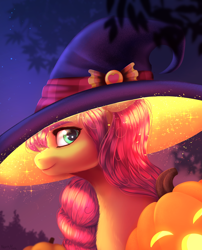 Size: 2868x3556 | Tagged: safe, artist:nettlemoth, sunny starscout, earth pony, pony, g5, my little pony: a new generation, female, halloween, hat, high res, holiday, mare, solo, witch hat