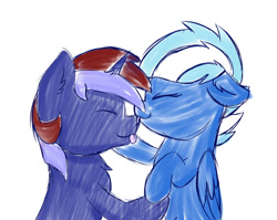 Size: 1024x817 | Tagged: safe, artist:exobass, oc, oc:anny tr3e, oc:exobass, pegasus, pony, unicorn, :p, doodle, horn, licking, love, pegasus oc, tongue out, unicorn oc