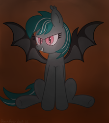 Size: 3016x3402 | Tagged: safe, artist:rainbowšpekgs, oc, oc only, oc:malachite cluster, bat pony, pony, angry, bat pony oc, bat wings, dark, evil, glowing, glowing eyes, grin, halloween, high res, holiday, male, scary, sitting, smiling, solo, spooky, spread wings, wings