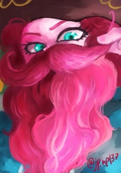 Size: 1020x1447 | Tagged: safe, artist:jp_np133, artist:kogarasumaru24, pinkie pie, equestria girls, g4, my little pony equestria girls: better together, pinkie sitting, bust, fake beard, fake moustache, female, hat, looking at you, pirate hat, pirate pinkie pie, solo