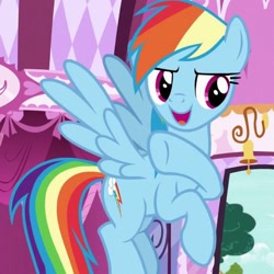 Size: 611x611 | Tagged: safe, screencap, rainbow dash, pegasus, pony, g4, it isn't the mane thing about you, carousel boutique, female, mare, open mouth, solo