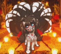Size: 1000x878 | Tagged: safe, artist:thegamercolt, oc, oc only, oc:thegamercolt, earth pony, pony, bone, candle, chest fluff, clothes, costume, dia de los muertos, fluffy, fluffy tail, halloween, halloween costume, holiday, humogus tail, paint, solo, tail, tongue out