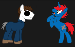 Size: 1098x691 | Tagged: safe, artist:ry-bluepony1, oc, oc:train track, pony, unicorn, g4, base used, clothes, halloween, holiday, horn, jumpsuit, male, mane, mask, michael myers, nightmare night, show accurate, stallion, tail
