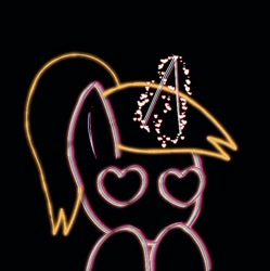 Size: 608x611 | Tagged: safe, artist:nini eunice, oc, oc only, pony, unicorn, black background, heart eyes, magic, neon, no mouth, ponytail, simple background, solo, wingding eyes