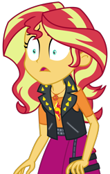 Size: 1853x2919 | Tagged: safe, artist:sketchmcreations, sunset shimmer, cheer you on, equestria girls, equestria girls series, g4, spoiler:eqg series (season 2), clothes, female, frown, geode of empathy, jacket, leather jacket, magical geodes, open mouth, shocked, shrunken pupils, simple background, skirt, solo, transparent background, vector