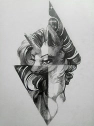 Size: 960x1280 | Tagged: safe, artist:yanisfucker, rarity, pony, unicorn, g4, bust, female, grayscale, mare, monochrome, pencil drawing, portrait, solo, traditional art