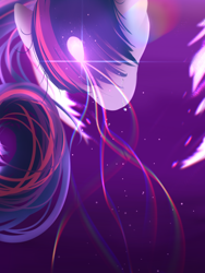 Size: 1760x2340 | Tagged: safe, artist:杏银花开, twilight sparkle, alicorn, pony, g4, crying, female, glowing, glowing horn, high res, horn, immortality blues, life theory, magic, mare, perspective, sad, solo, surreal, twilight sparkle (alicorn), twilight will outlive her friends