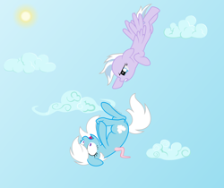 Size: 5268x4433 | Tagged: safe, artist:kaitykat117, oc, oc only, oc:feather bloom(fb), oc:feather_bloom, oc:silver haze(kaitykat), pegasus, pony, base used, cloud, crying, falling, flying, plucked wings, scared, sun, vector, wings
