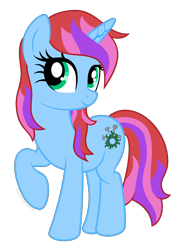 Size: 2000x2797 | Tagged: safe, artist:kaitykat117, oc, oc only, oc:raven shadowfire, pony, unicorn, g4, base used, eyelashes, female, full body, green eyes, high res, horn, multicolored mane, multicolored tail, raised hoof, show accurate, simple background, smiling, solo, standing, tail, transparent background, vector