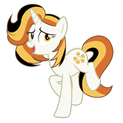 Size: 2000x2000 | Tagged: safe, artist:kaitykat117, oc, oc only, oc:candy_corn, pony, unicorn, g4, base used, female, full body, high res, horn, mare, multicolored mane, multicolored tail, open mouth, open smile, show accurate, simple background, smiling, solo, tail, transparent background, unicorn oc, vector, yellow eyes