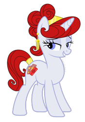 Size: 2000x2855 | Tagged: safe, artist:kaitykat117, oc, oc only, oc:tarot_spell, pony, unicorn, g4, base used, blue eyes, ear piercing, female, full body, high res, horn, lidded eyes, piercing, red mane, red tail, show accurate, simple background, smiling, solo, standing, tail, transparent background, unicorn oc, vector