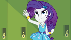 Size: 1920x1078 | Tagged: safe, screencap, rarity, equestria girls, equestria girls specials, g4, my little pony equestria girls: better together, my little pony equestria girls: holidays unwrapped, o come all ye squashful, armpits, female, hallway, lockers, rarity peplum dress, sleeveless, solo