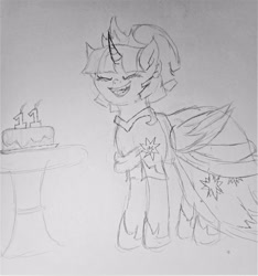 Size: 2995x3204 | Tagged: safe, artist:moonlightrift, twilight sparkle, alicorn, pony, g4, cake, clothes, coronation dress, dress, food, high res, mlp fim's eleventh anniversary, solo, traditional art, twilight sparkle (alicorn)