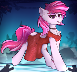 Size: 3200x3000 | Tagged: safe, artist:lakunae, sugar moonlight, earth pony, pony, g5, my little pony: a new generation, choker, clothes, dress, female, high res, lipstick, looking at you, makeup, mare, red dress, smiling