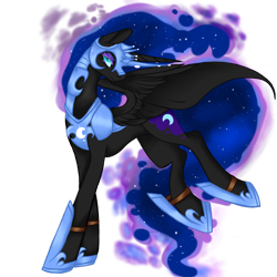 Size: 2449x2449 | Tagged: safe, artist:nightingalewolfie, nightmare moon, alicorn, pony, g4, blue eyes, blue mane, blue tail, colored pupils, concave belly, crown, ethereal mane, ethereal tail, eyeshadow, female, flowing mane, flowing tail, helmet, high res, hoof shoes, horn, jewelry, lidded eyes, long legs, makeup, mare, peytral, princess shoes, regalia, simple background, slender, solo, spread wings, starry mane, starry tail, stars, tail, tall, thin, transparent background, wings