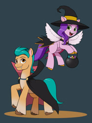 Size: 1200x1600 | Tagged: safe, artist:mew-me, hitch trailblazer, pipp petals, earth pony, pegasus, pony, g5, my little pony: a new generation, clothes, costume, duo, female, halloween, halloween costume, holiday, male, simple background, vampire costume