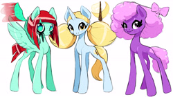 Size: 5352x3000 | Tagged: safe, artist:poole, oc, oc only, oc:red twister, oc:sparkleswirl, oc:sugar petal, earth pony, pegasus, pony, unicorn, concave belly, long legs, slender, thin