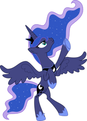 Size: 2070x2898 | Tagged: safe, artist:flizzick, princess luna, alicorn, pony, g4, luna eclipsed, season 2, bipedal, crown, female, high res, hoof shoes, horn, jewelry, mare, peytral, regalia, simple background, solo, spread wings, tail, teal eyes, transparent background, vector, wings